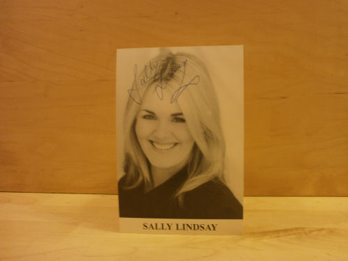 Sally Lindsay Signed Black and White Photo