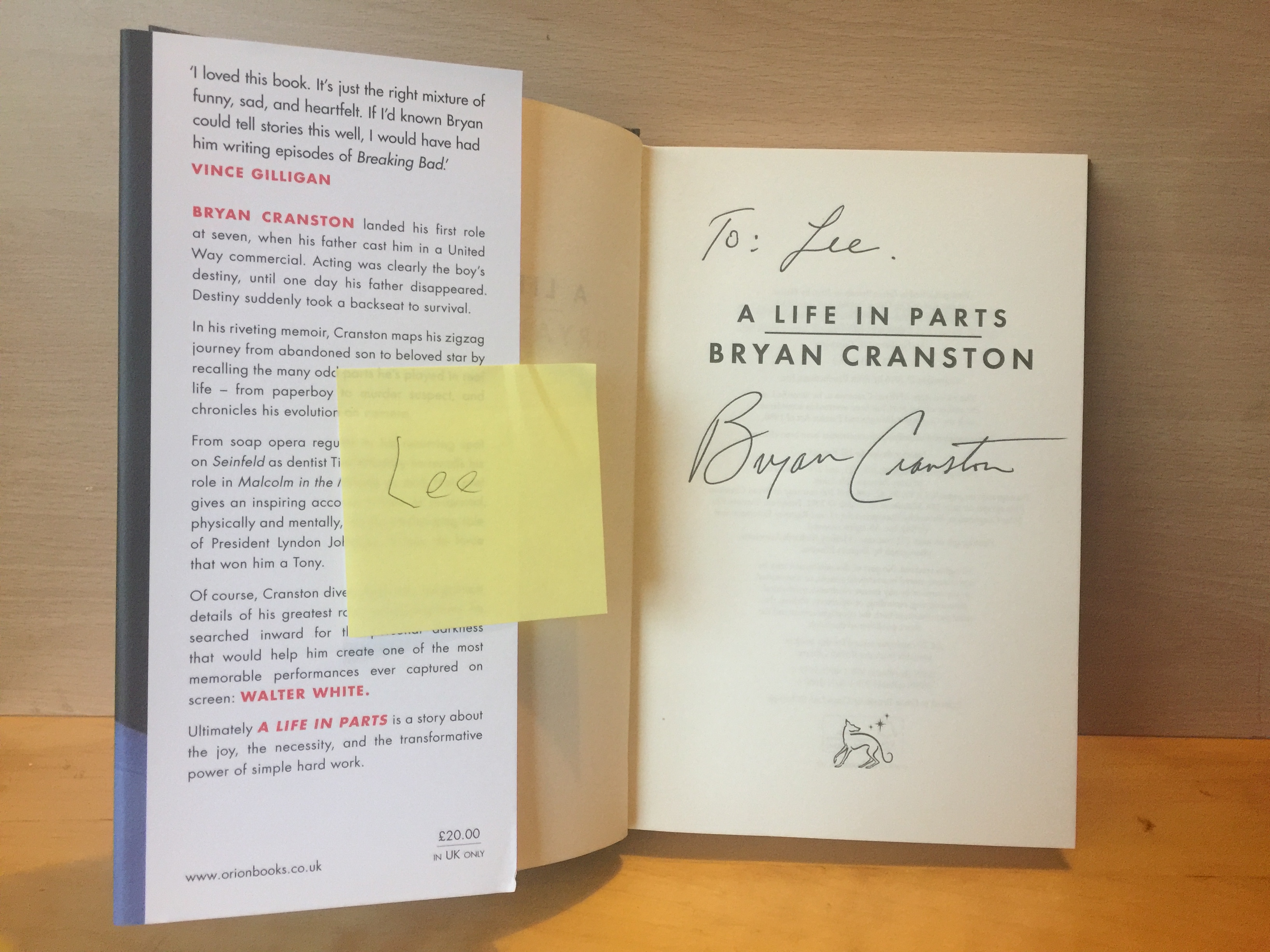 Brian Cranston Signed Book Brian Cranston Signed Book