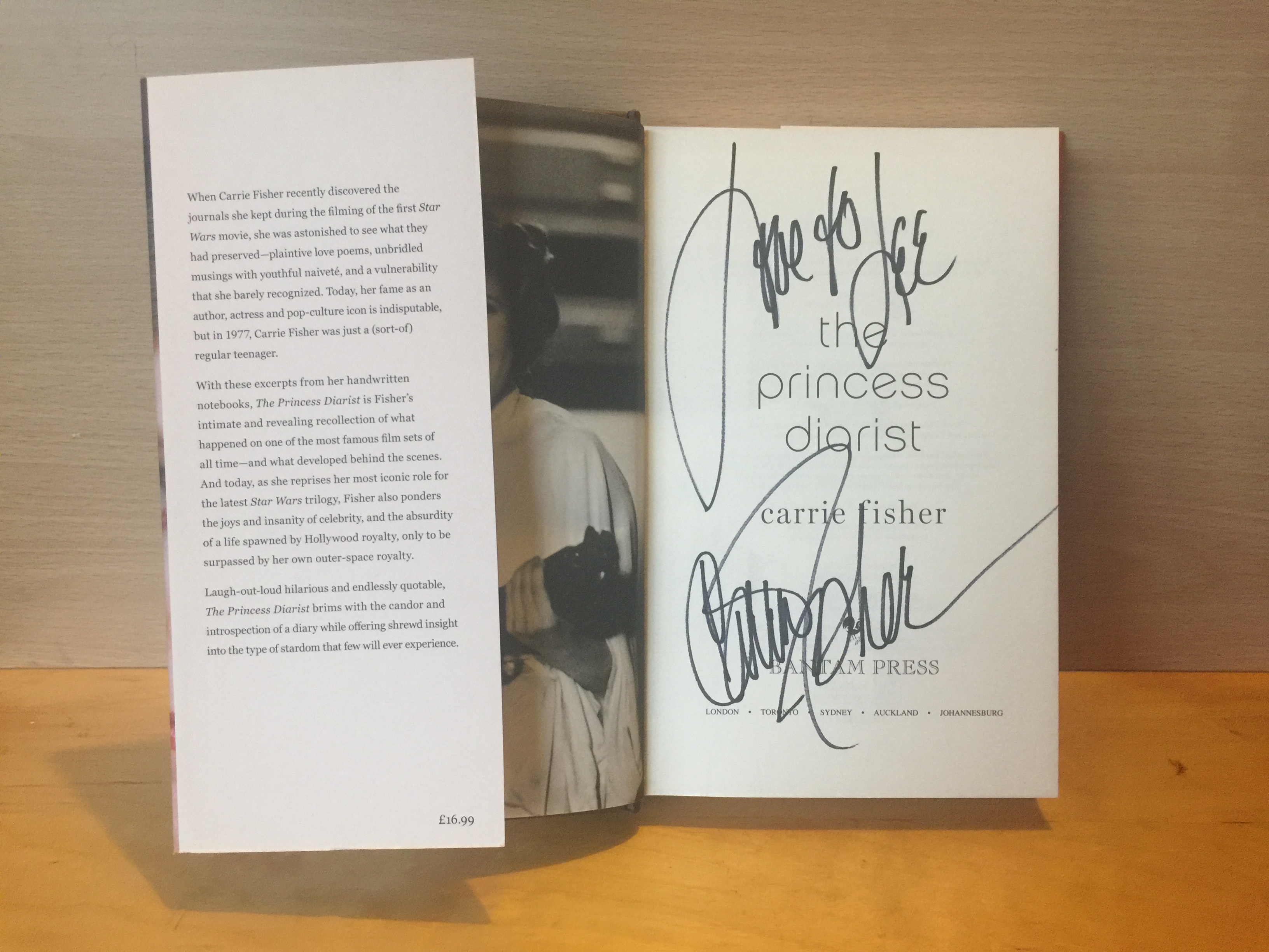 Carrie Fisher Signed Book