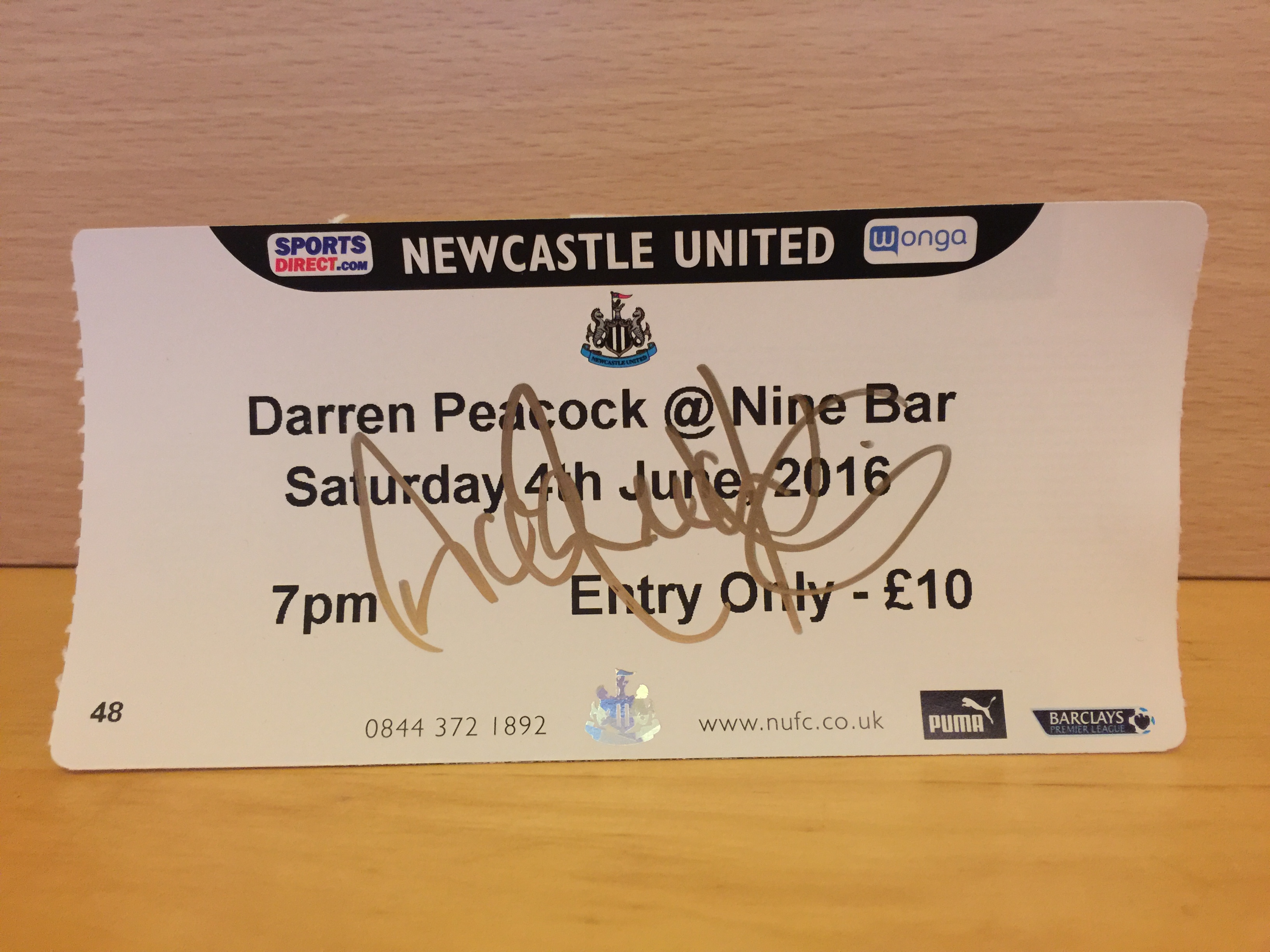 Darren Peacock Signed Ticket