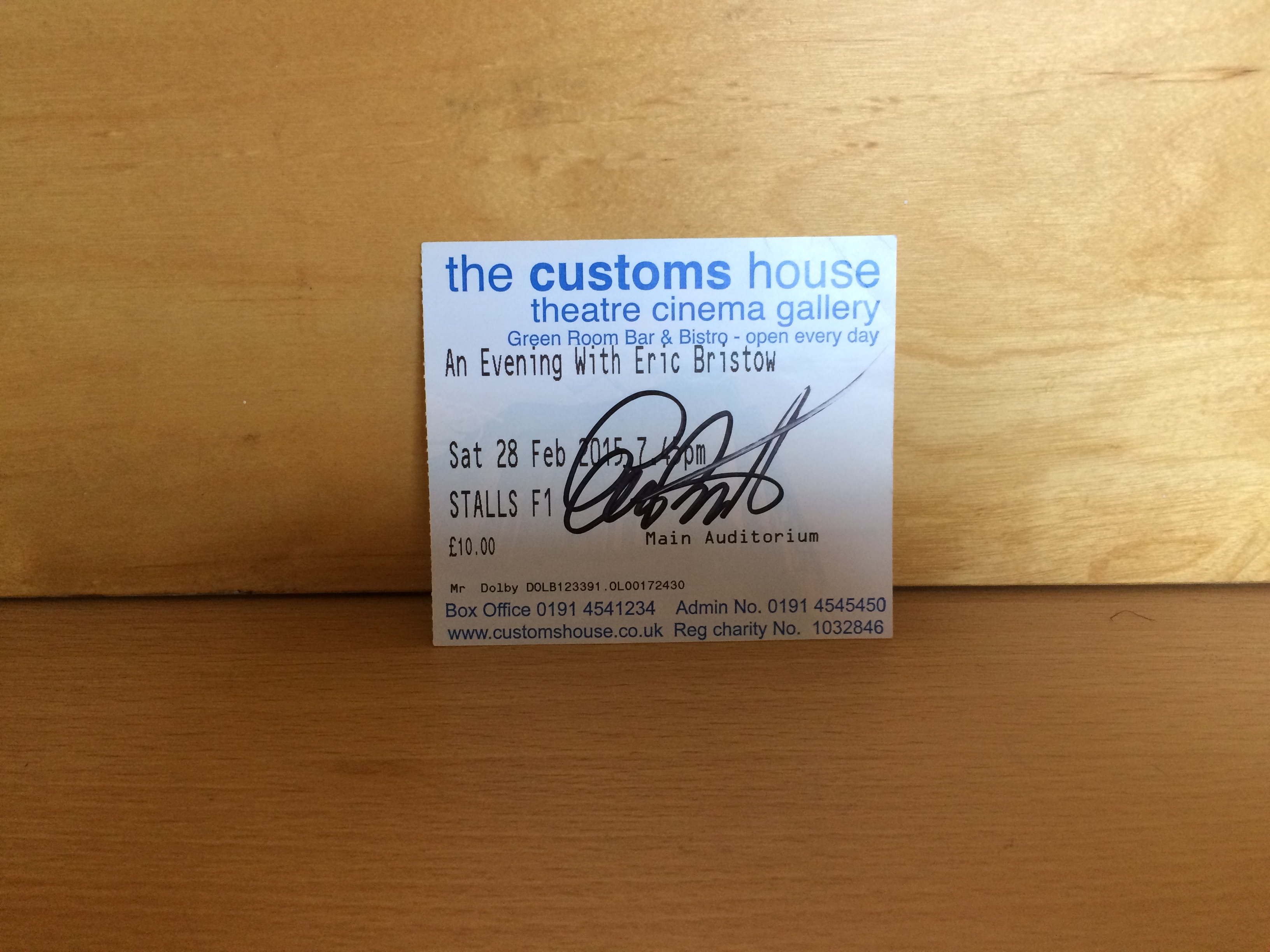 Eric Bristow Signed Ticket Eric Bristow Signed Ticket
