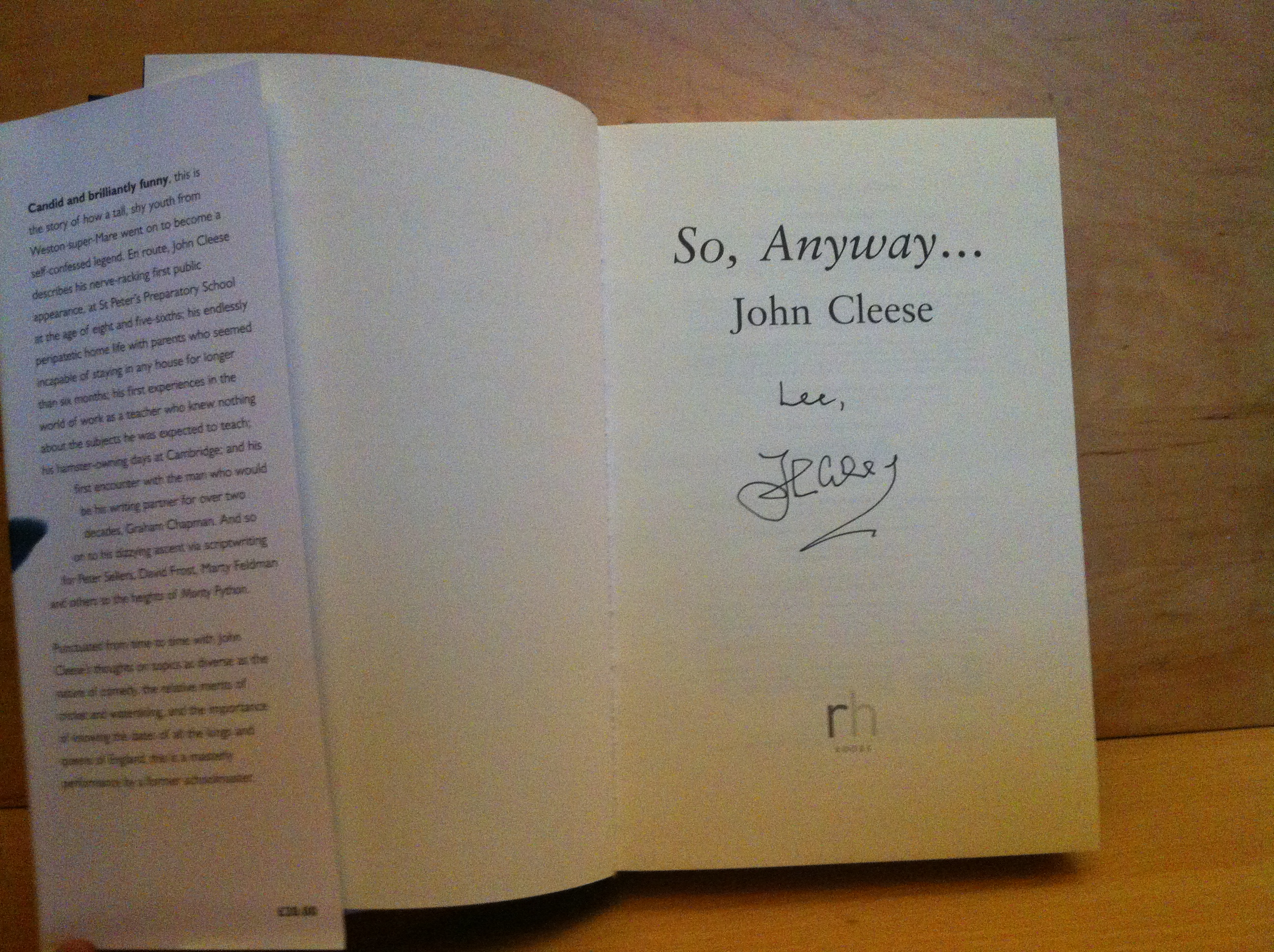 John Cleese Signed Book