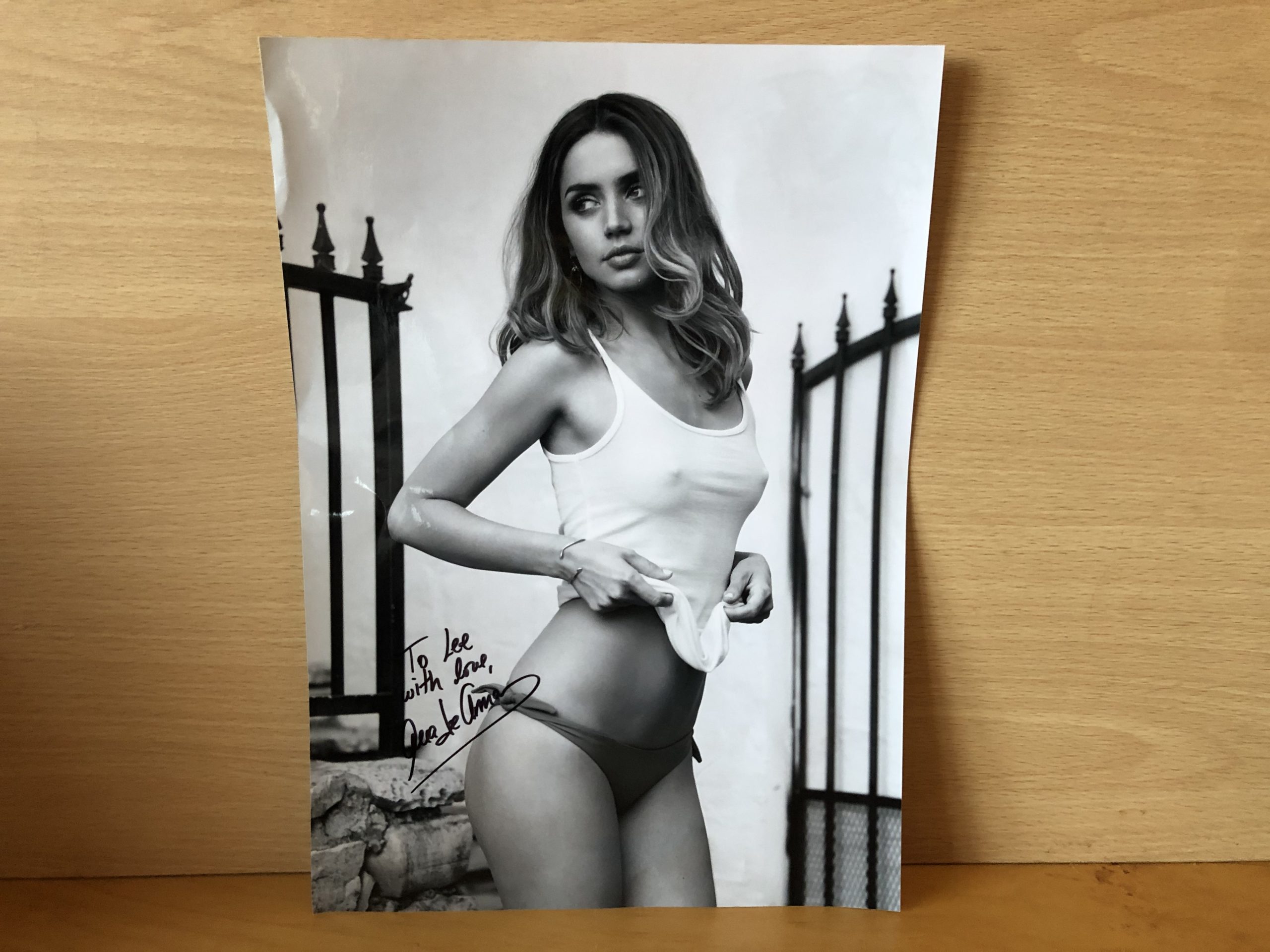Ana de Armas Signed Black and White Photo