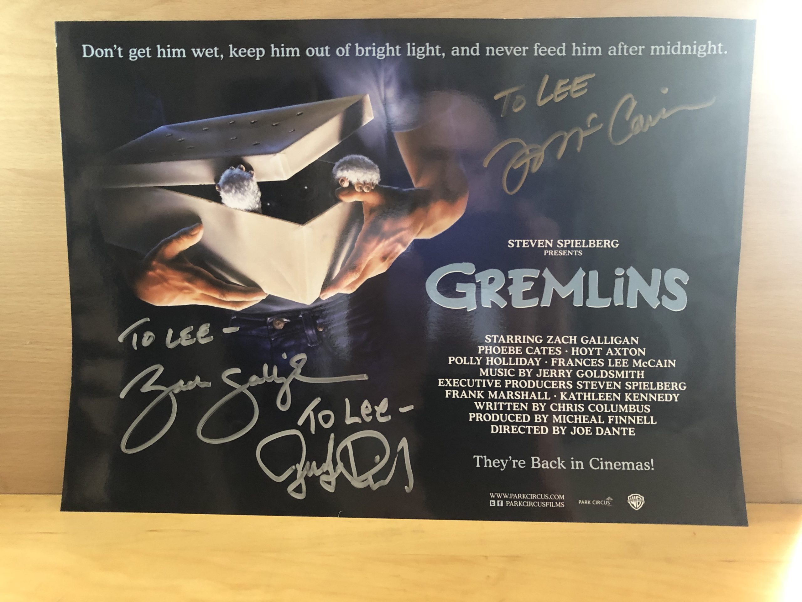 Zach Galligan, Frances Lee McCain, Judge Reinhold Signed Colour A3 Photo Zach Galligan, Frances Lee McCain, Judge Reinhold Signed Colour A3 Photo