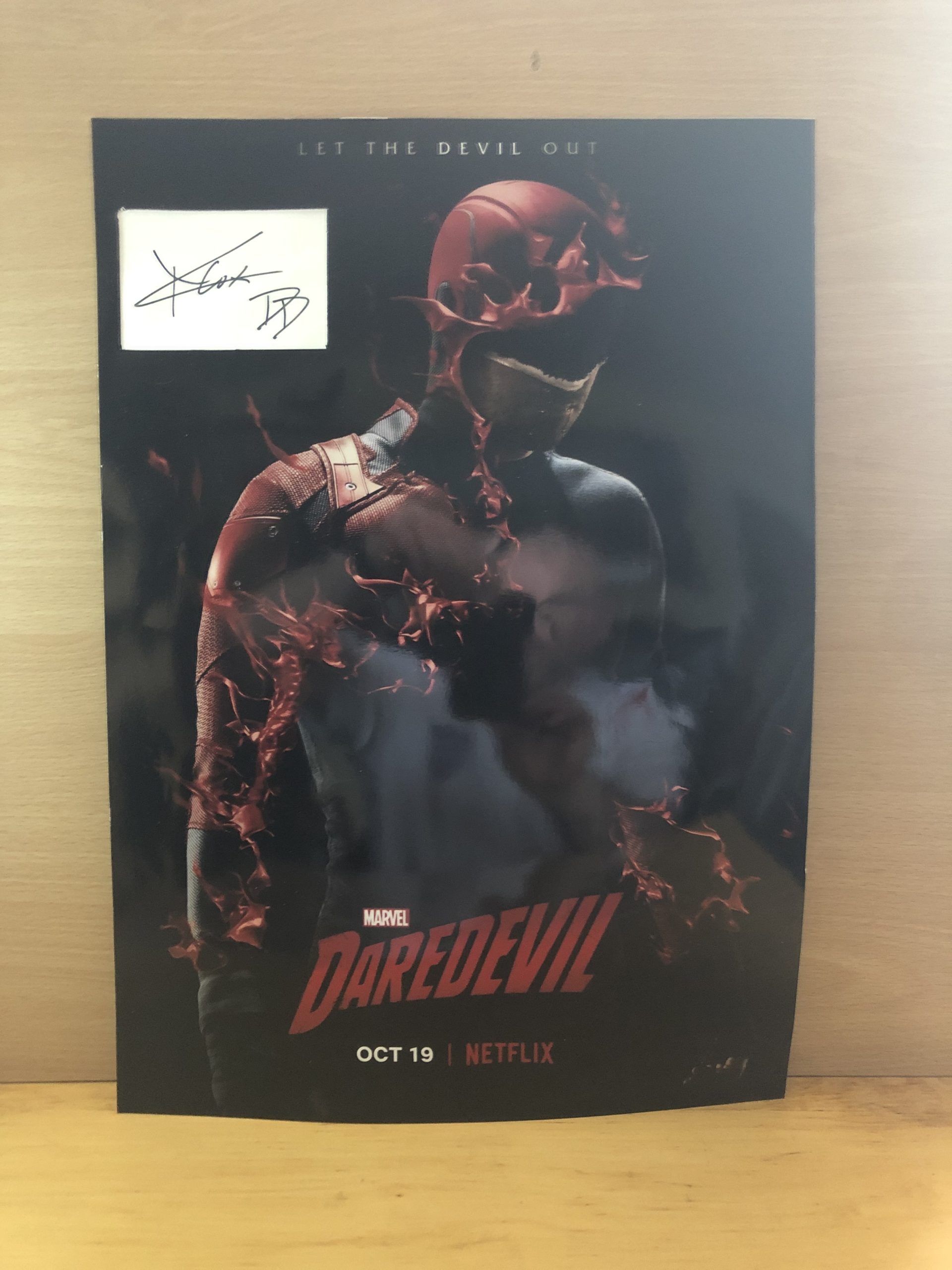 Charlie Cox Signed White Card Within A3 Colour Photo
