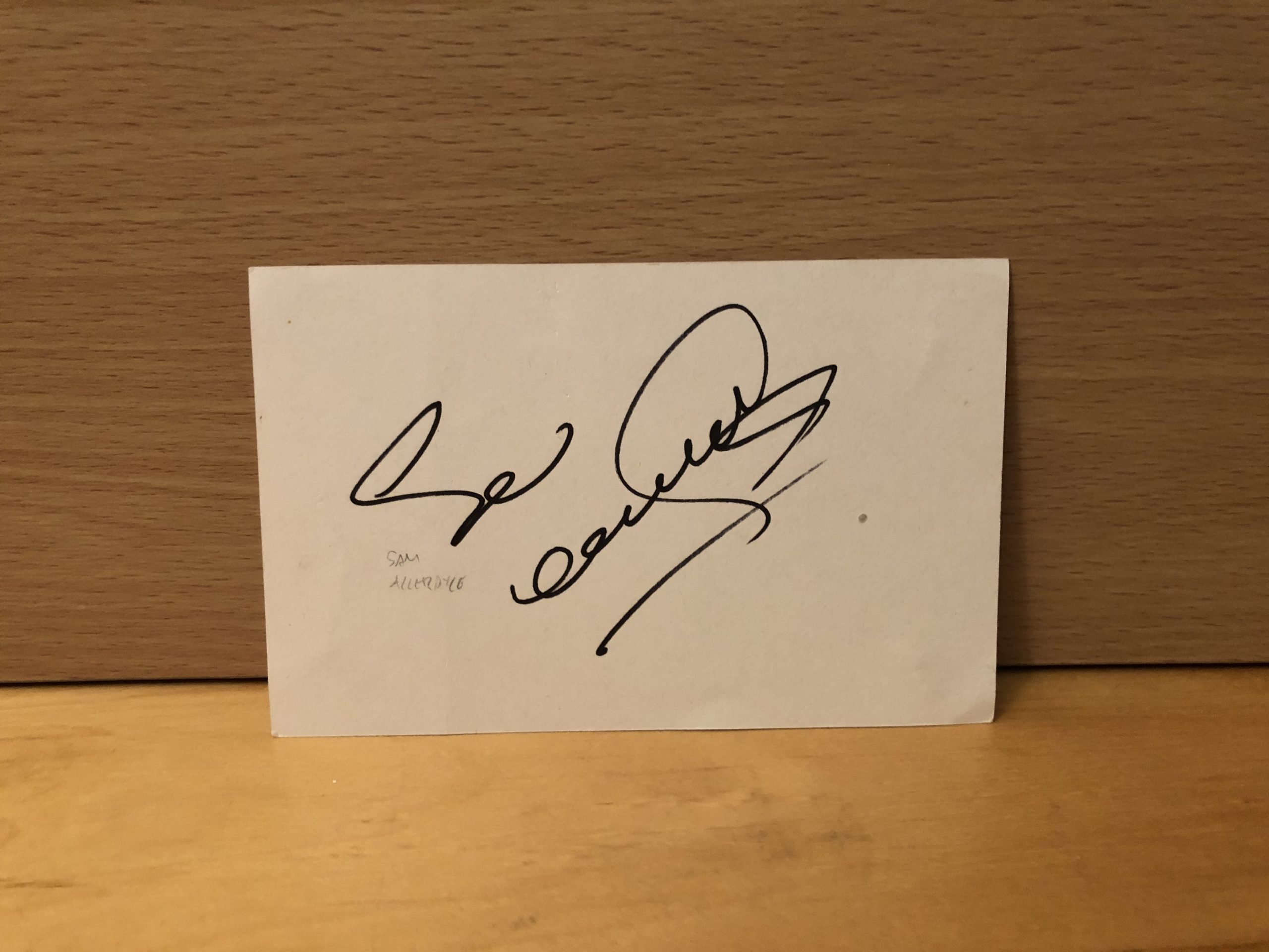 Sam Allardyce Signed White Card