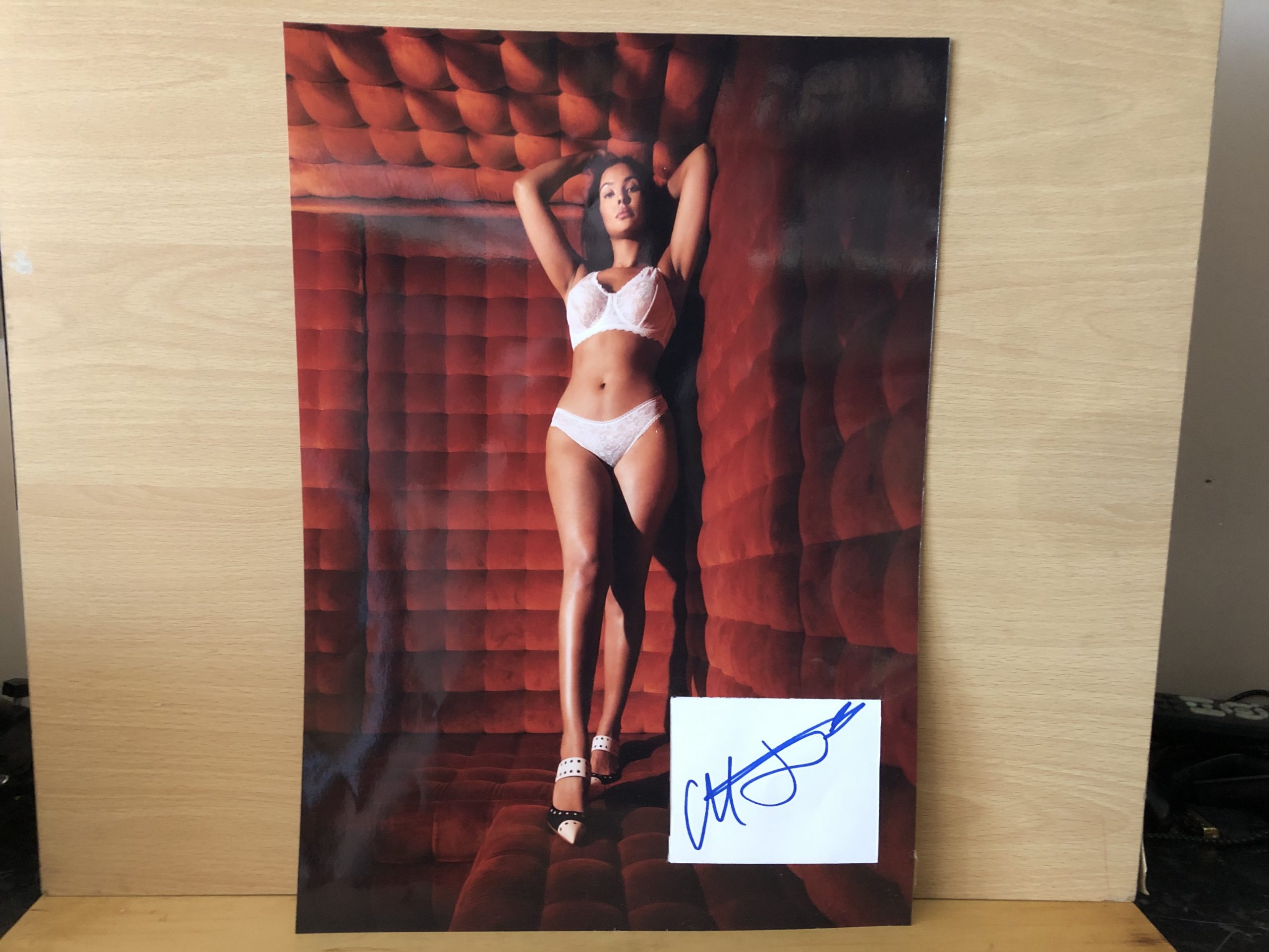 Maya Jama Signed White Card Within A3 Colour Photo Maya Jama Signed White Card Within A3 Colour Photo