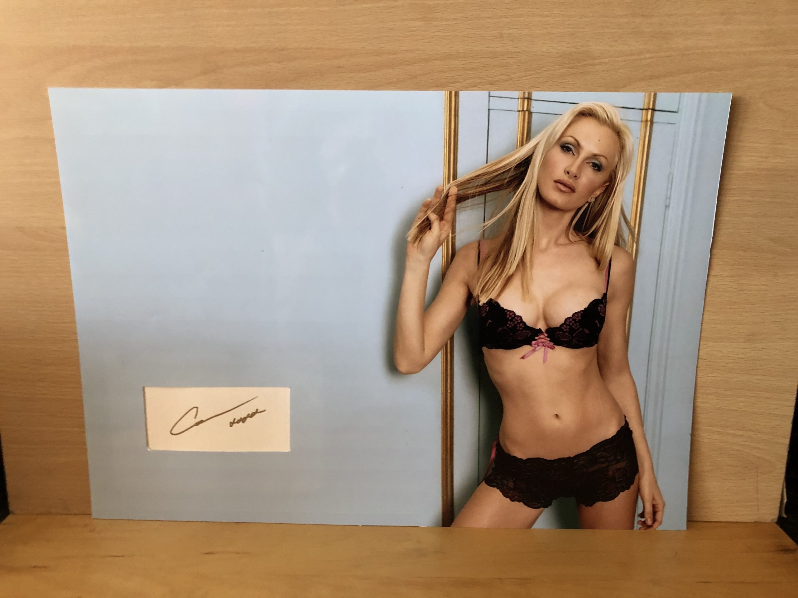Caprice Bourret Signed White Card Within A3 Colour Photo Caprice Bourret Signed White Card Within A3 Colour Photo
