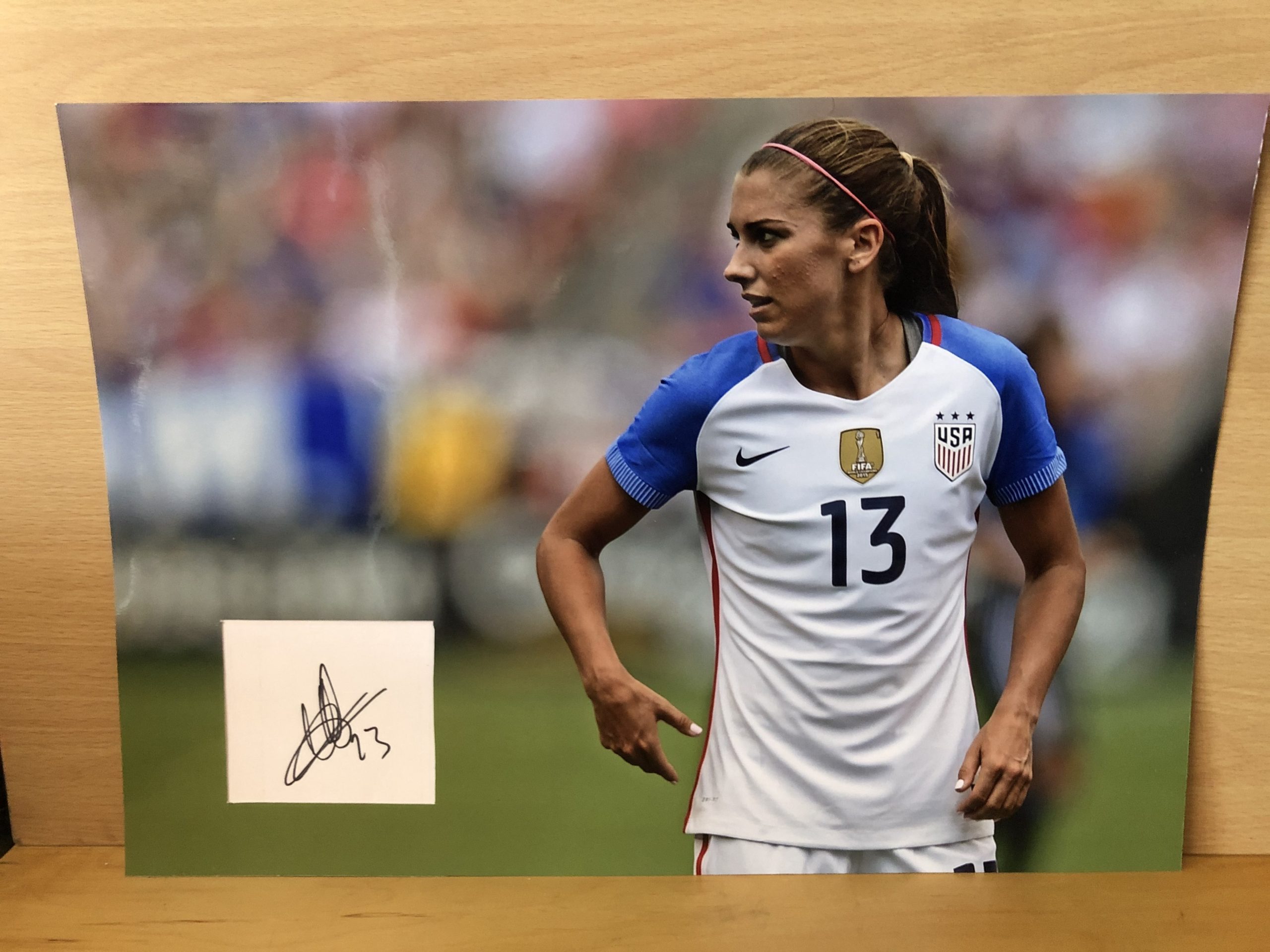 Alex Morgan Signed White Card Within A3 Colour Photo Alex Morgan Signed White Card Within A3 Colour Photo