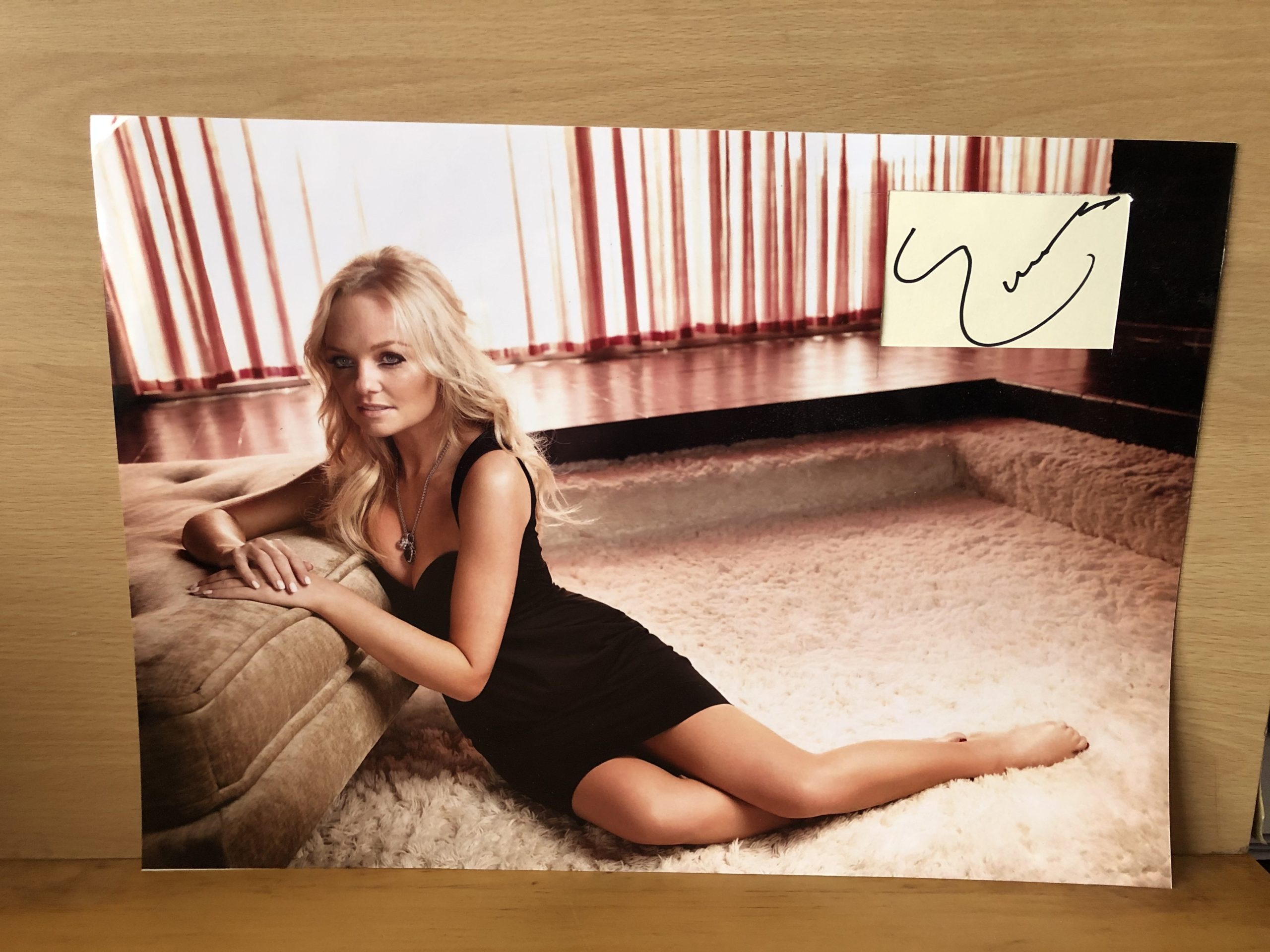 Emma Bunton Signed White Card within A3 Colour Photo Emma Bunton Signed White Card within A3 Colour Photo