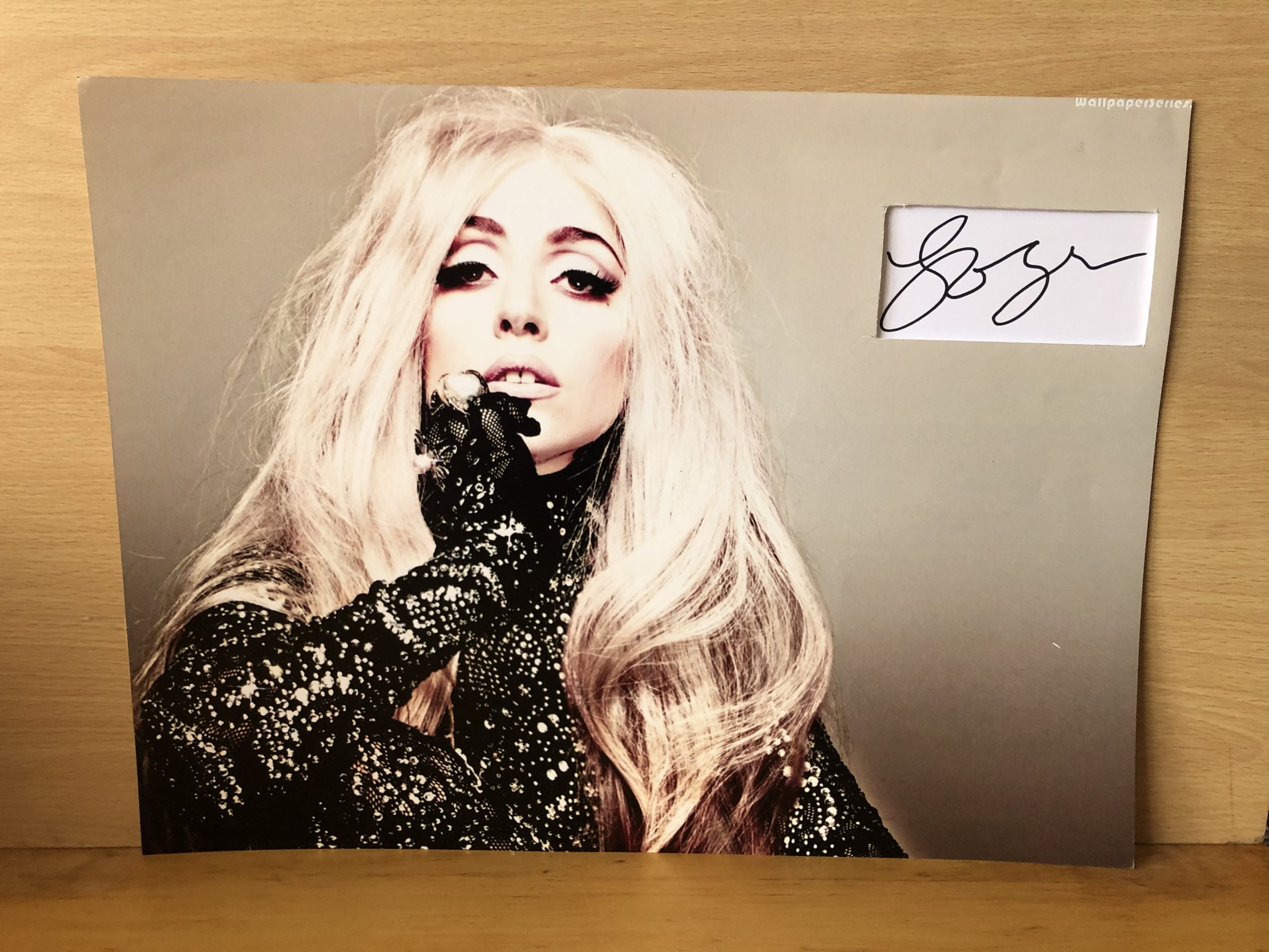 Lady Gaga Signed White Card within A3 Colour Photo Lady Gaga Signed White Card within A3 Colour Photo