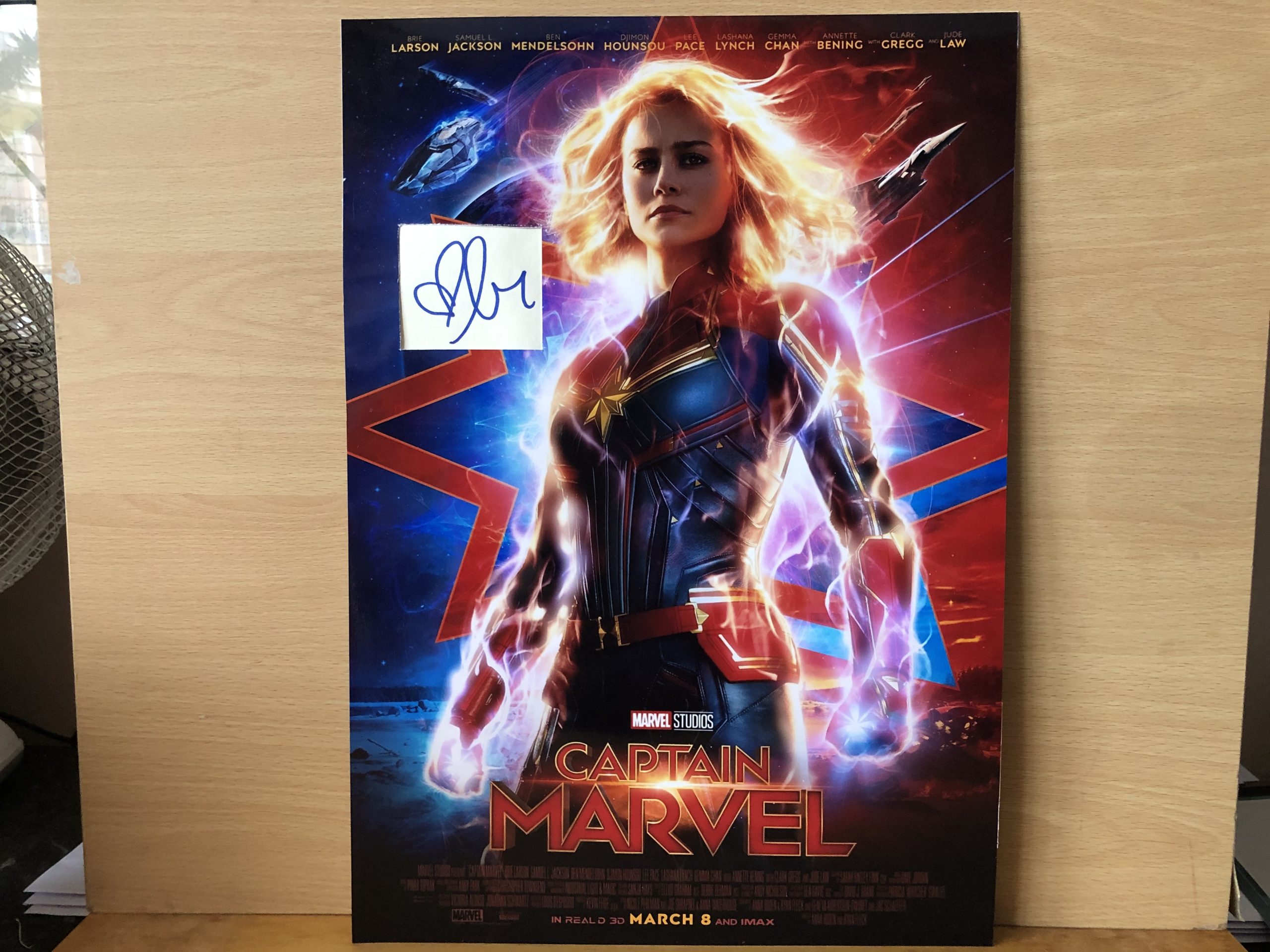 Brie Larson Signed White Card within A3 Colour Photo Brie Larson Signed White Card within A3 Colour Photo