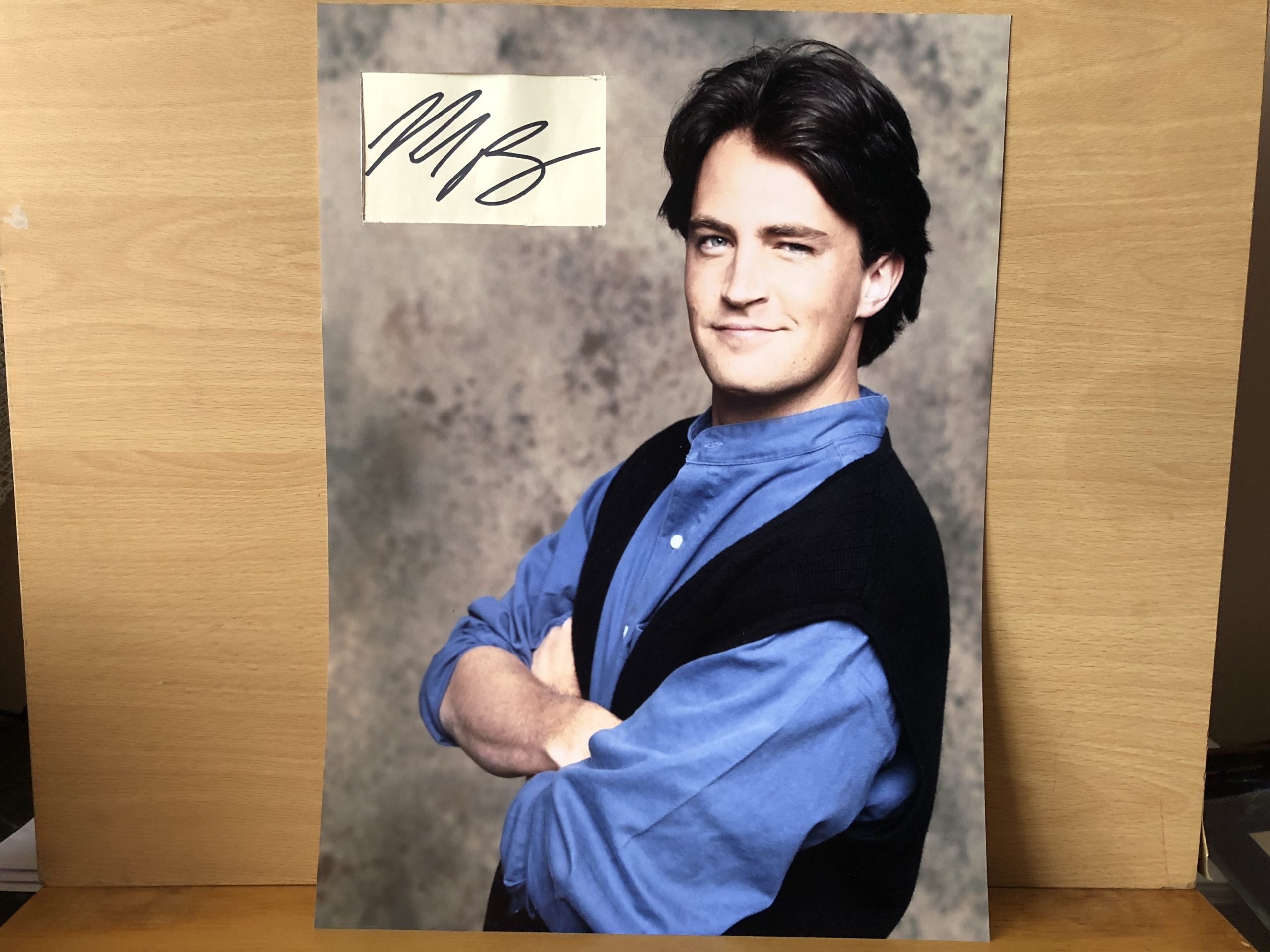 Matthew Perry Signed White Card within A3 Colour Photo Matthew Perry Signed White Card within A3 Colour Photo