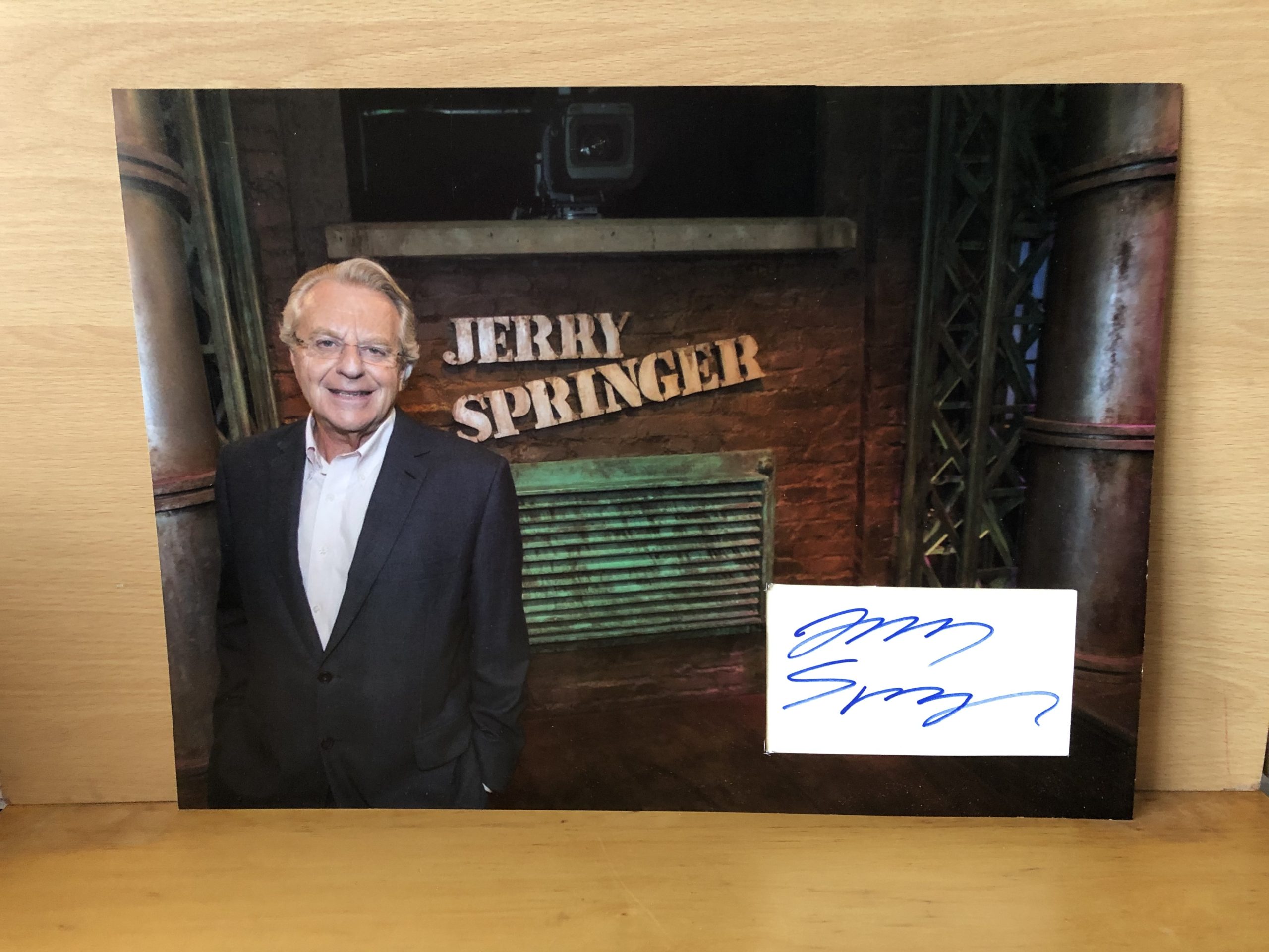 Jerry Springer Signed White Card within A3 Colour Photo Jerry Springer Signed White Card within A3 Colour Photo