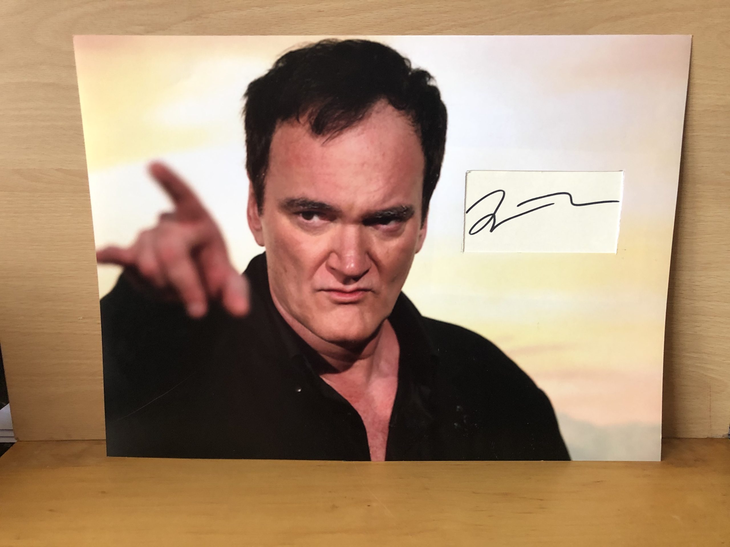 Quentin Tarantino Signed White Card within A3 Colour Photo Quentin Tarantino Signed White Card within A3 Colour Photo