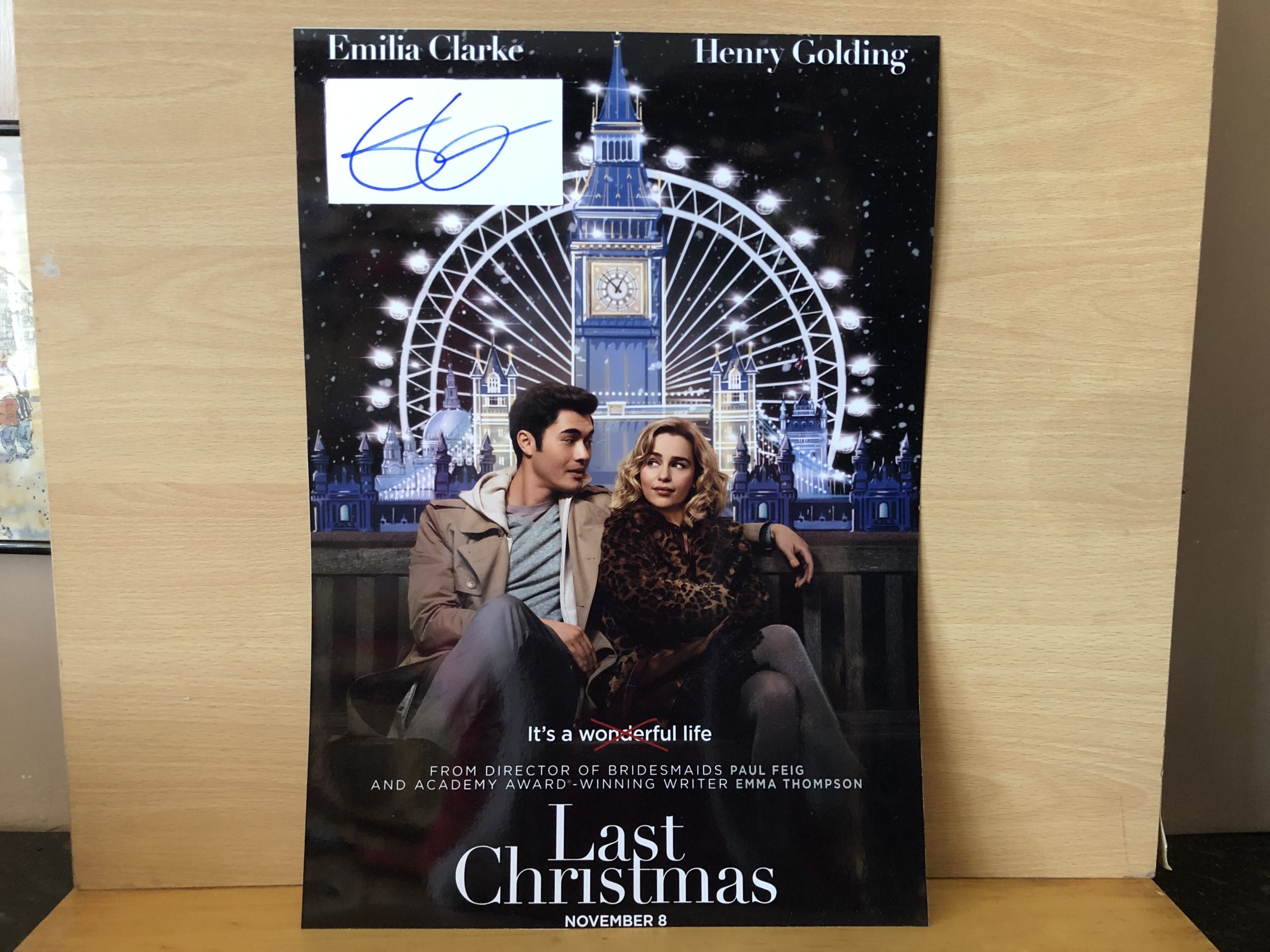 Emilia Clarke Signed White Card within A3 Colour Photo Emilia Clarke Signed White Card within A3 Colour Photo