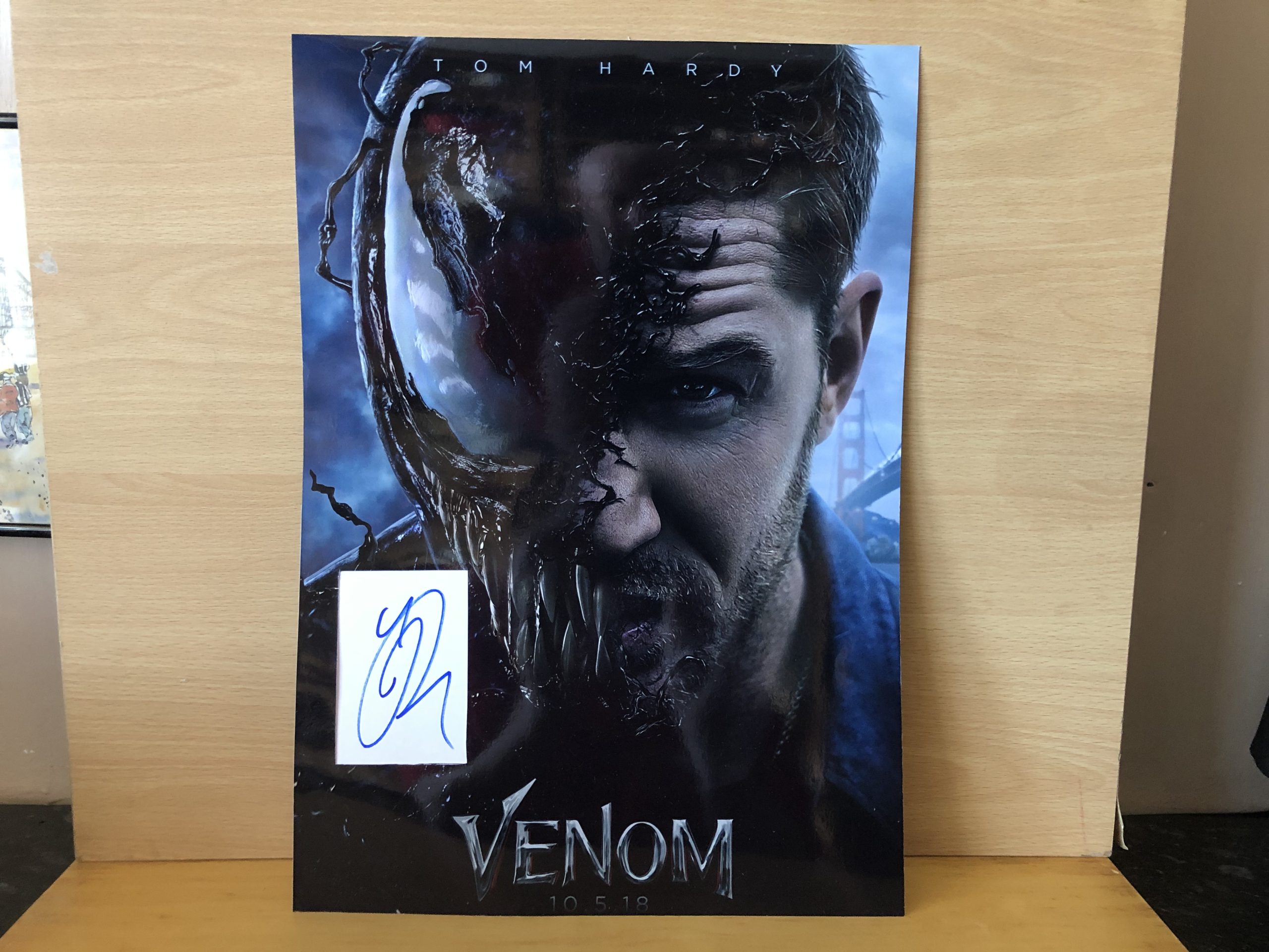 Tom Hardy Signed White Card within A3 Colour Photo Tom Hardy Signed White Card within A3 Colour Photo