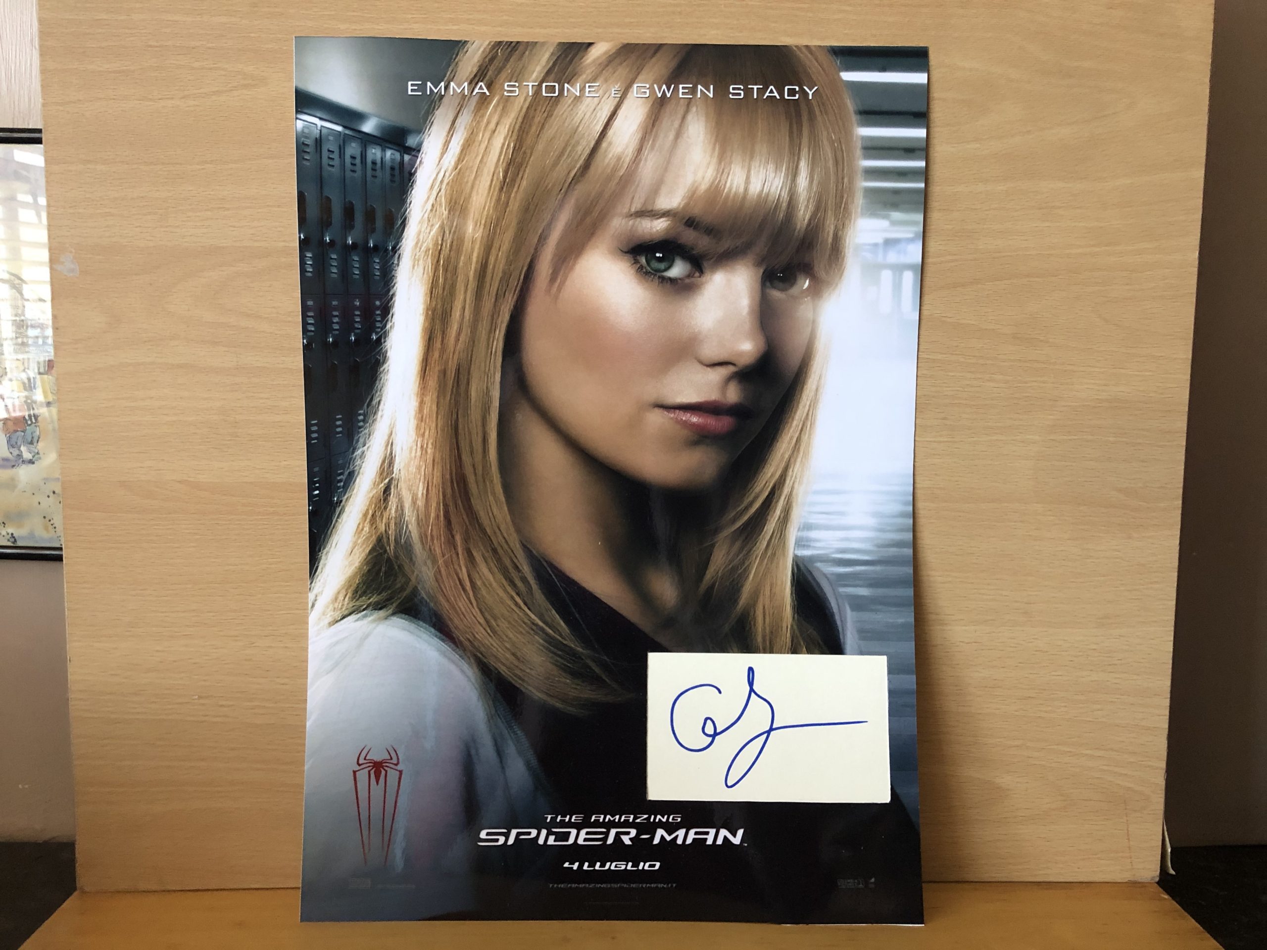 Emma Stone Signed White Card within A3 Colour Photo Emma Stone Signed White Card within A3 Colour Photo