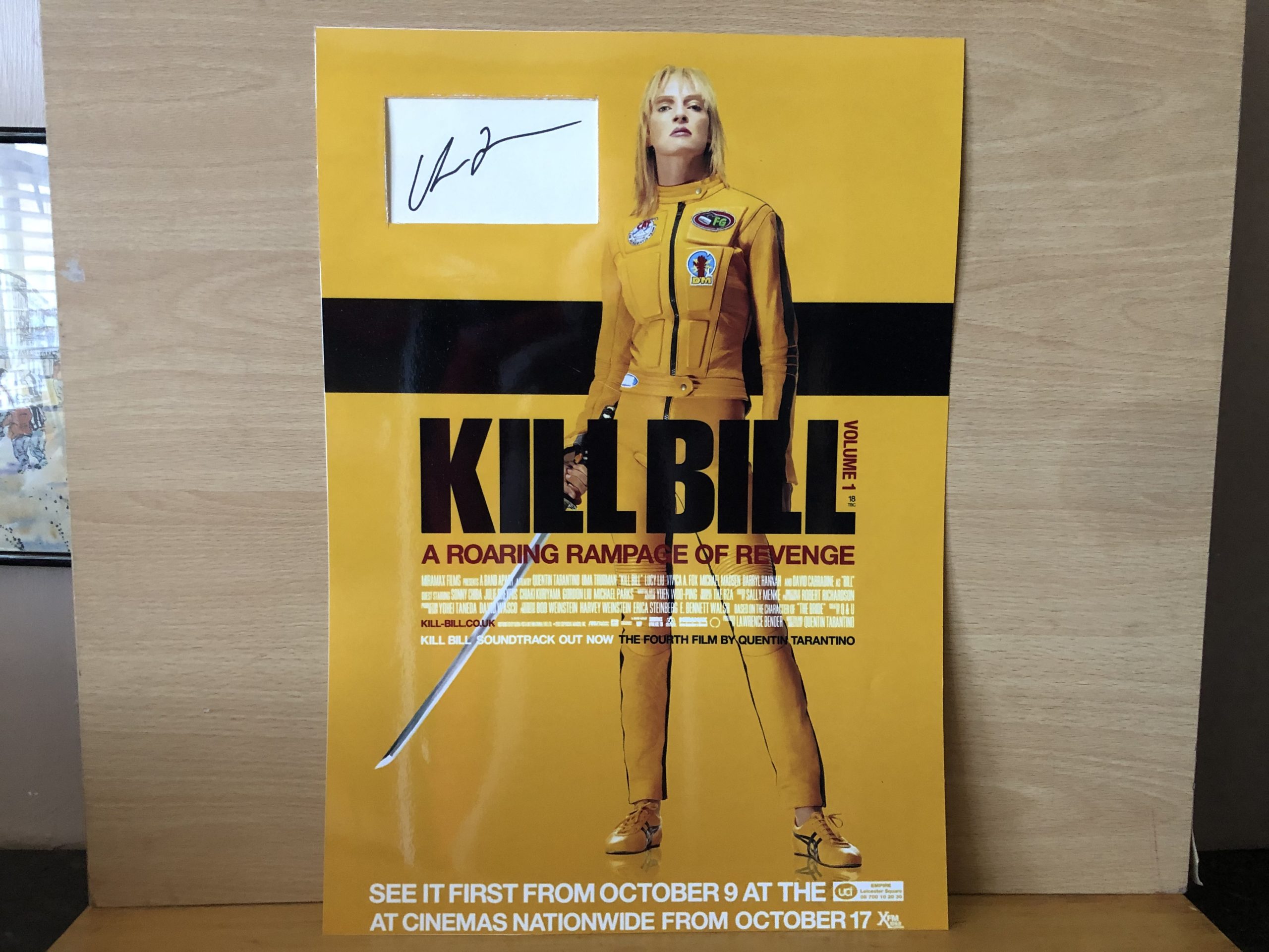 Uma Thurman Signed White Card within A3 Colour Photo Uma Thurman Signed White Card within A3 Colour Photo