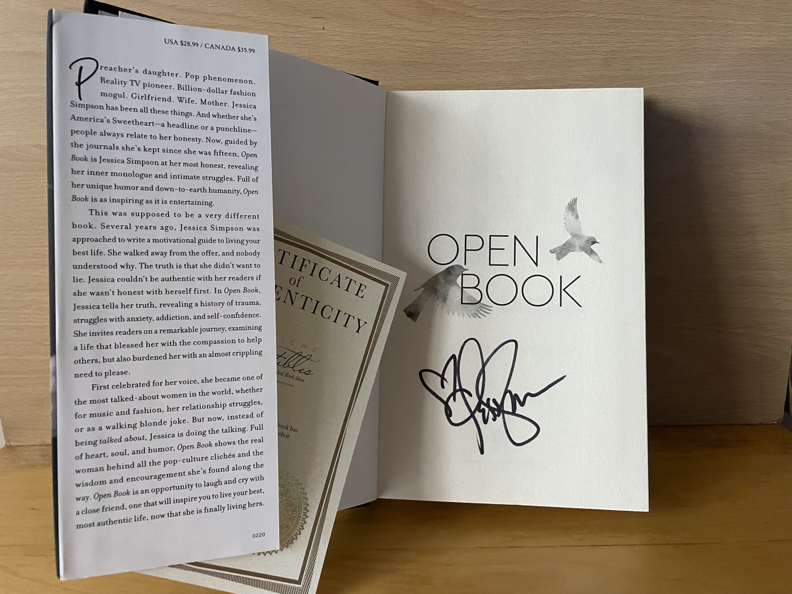 Jessica Simpson Signed Book