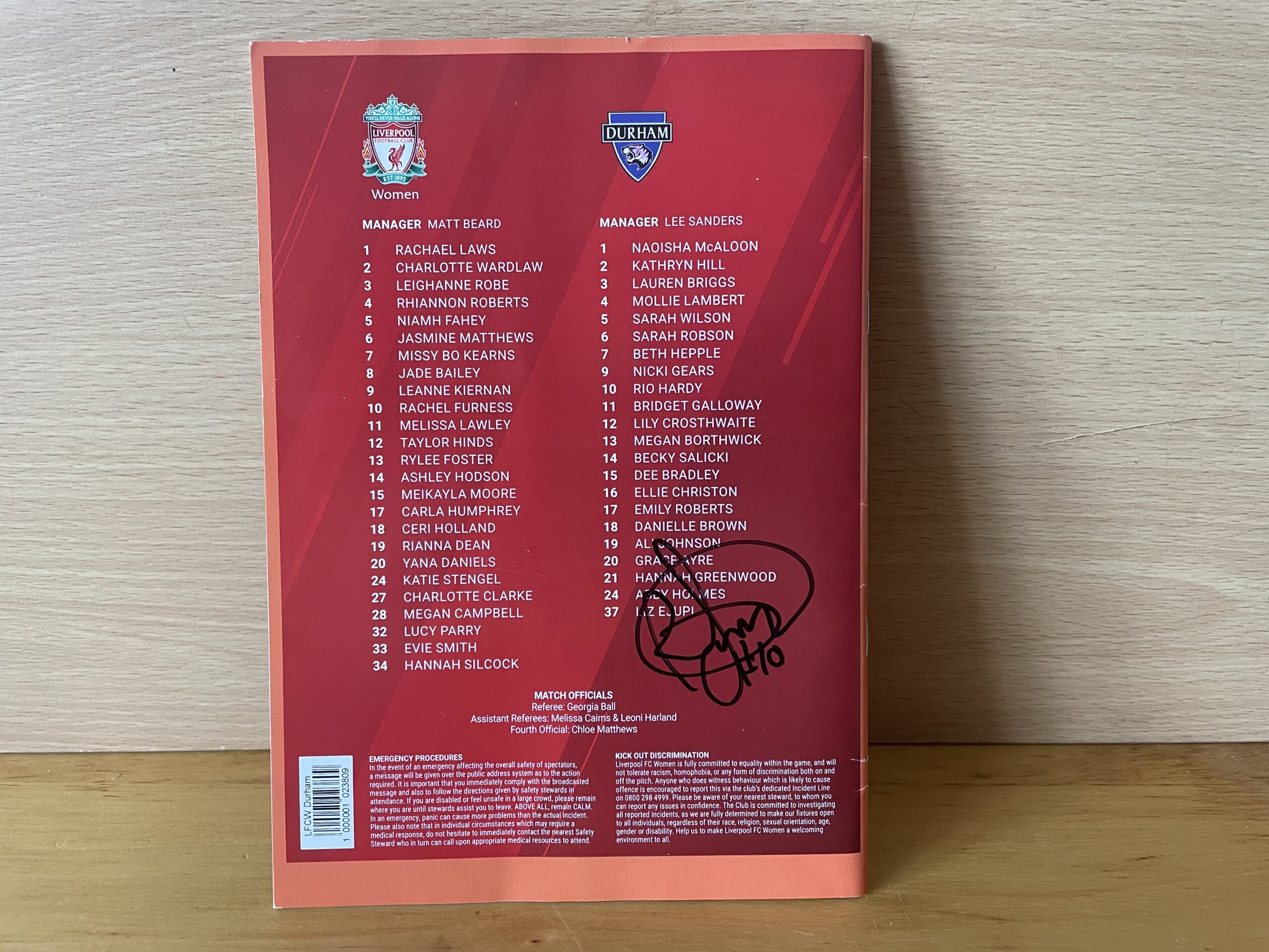 Rachel Furness Signed Football Programme